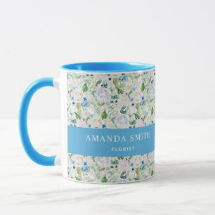 Mug Personnalisé bleu & rose blanche Élégant fleuri