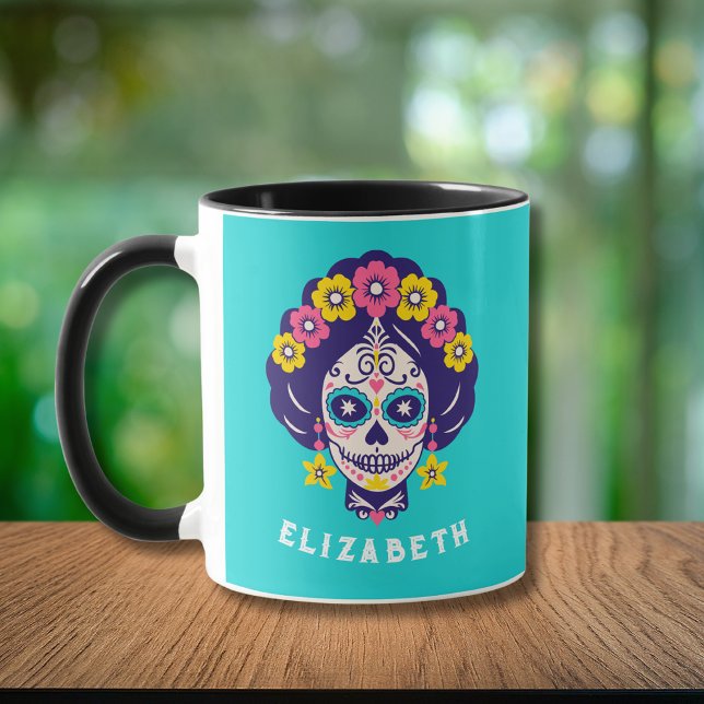 Mug Personnalisé brillant Floral Sugar Skull Girl (Créateur téléchargé)