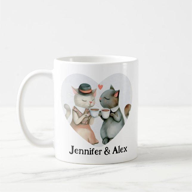 Mug Personnalisé Cat Couple Names (Gauche)