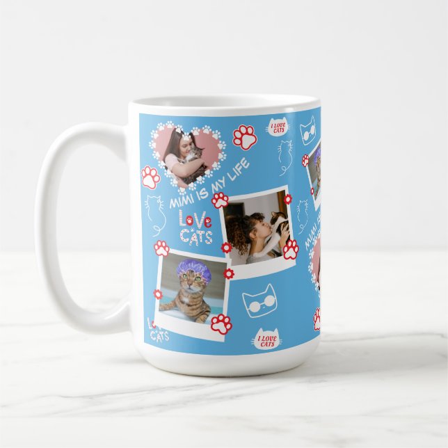 Mug Personnalisé Collage Photo avec Visage de Chat (Gauche)