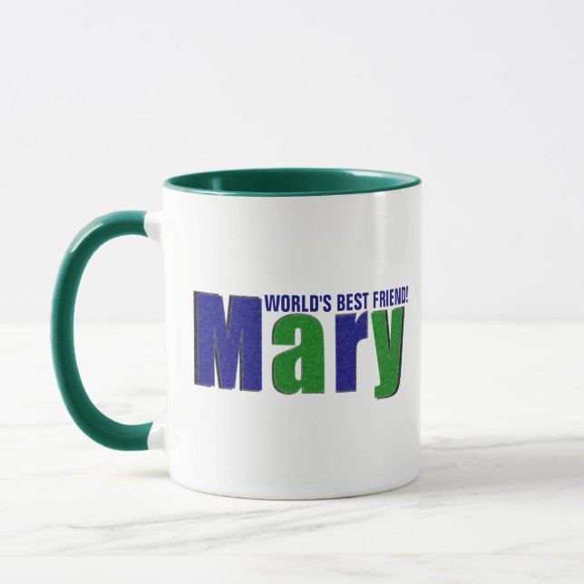 Mug Personnalisé couleur "Mary" Nom, vert et bleu (Gauche)