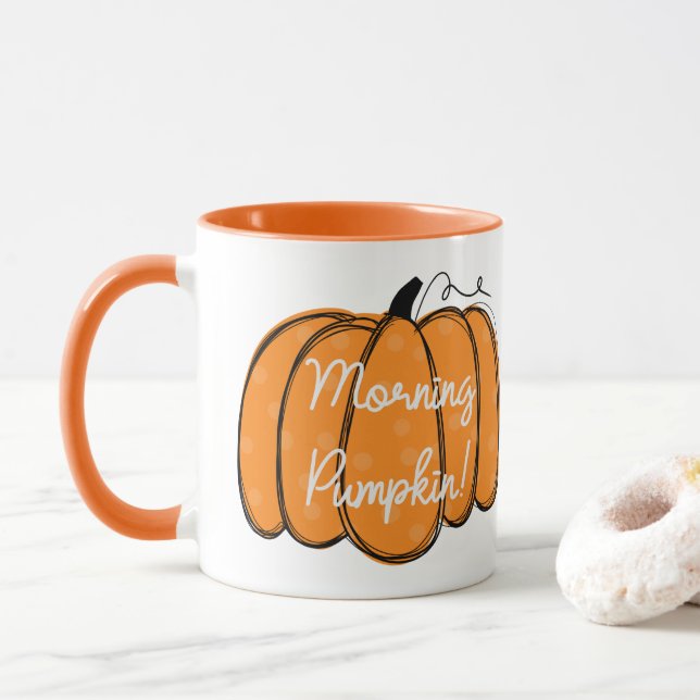 Mug Personnalisé Cute Orange Good Morning Citrouille (Avec donut)