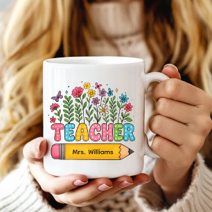 Mug personnalisé de fleurs sauvages bohèmes pour e