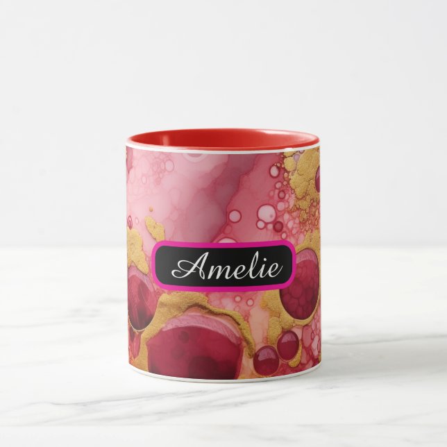 Mug personnalisé de style encre à alcool avec nom, (Centre)
