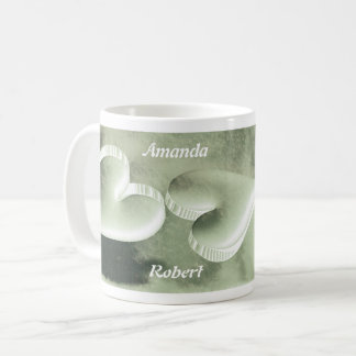 Mug Personnalisé deux coeurs vert argent avec les noms