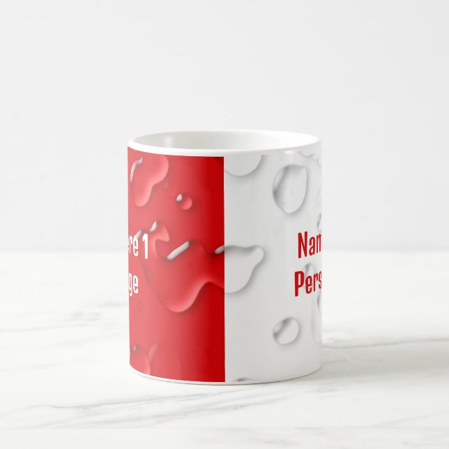 Mug Personnalisé Deux Nom Fun Rouge Blanc gouttes d'ea (Centre)
