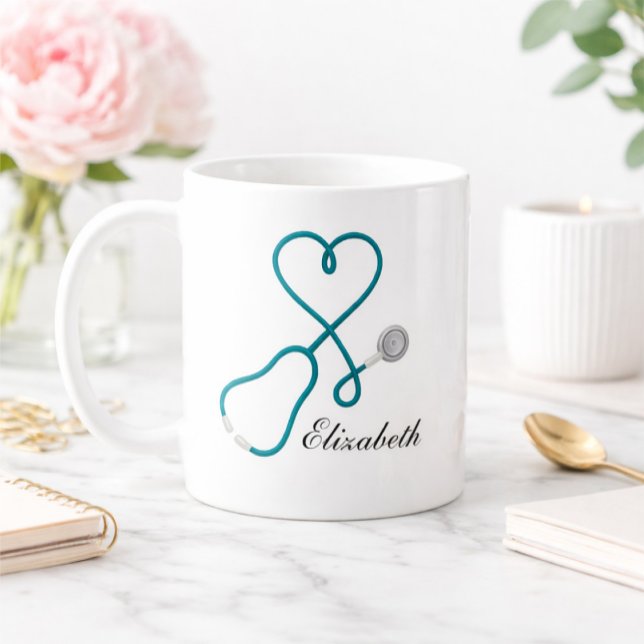 Mug Personnalisé d'Infirmière au Stéthoscope en Fo (Créateur téléchargé)