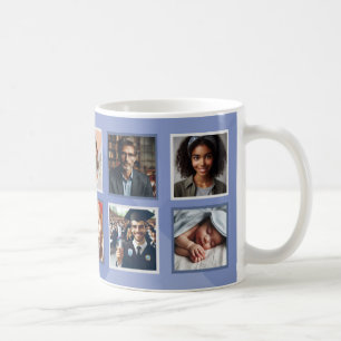 Mug Personnalisé Elégant Dix Photos Collage Blue Grey
