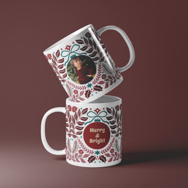 Mug Personnalisé Elégant Vintage Rouge Floral Noël (Créateur téléchargé)