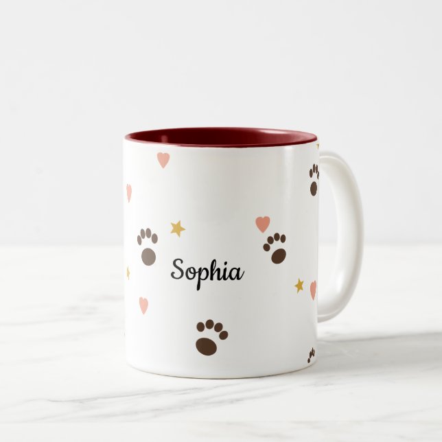 Mug Personnalisé Empreintes de Pattes & Cœurs (Devant droit)