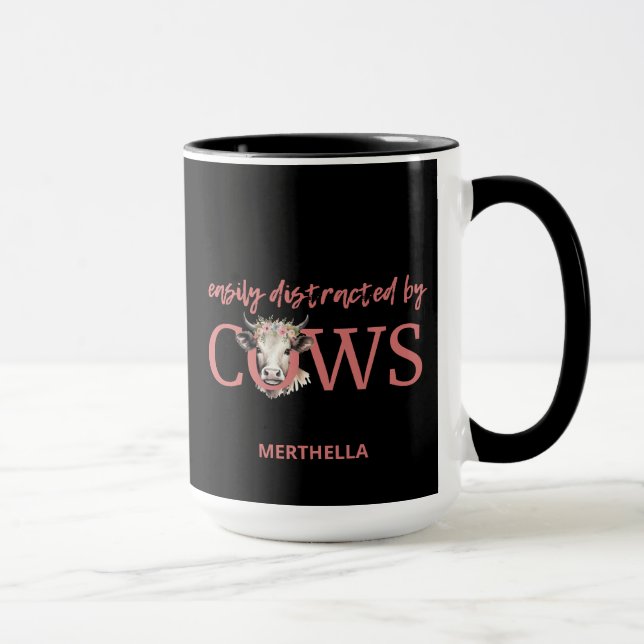 Mug PERSONNALISÉ FACILEMENT DISTRAIT PAR LES VACHES Vi (Droite)