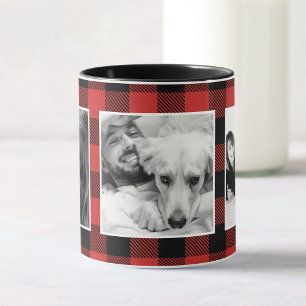 Mug Personnalisé Famille Rouge Photo Buffalo Plaid Mot