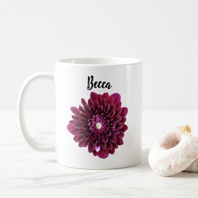 Mug Personnalisé Fleur Dahlia Profond Violet (Avec donut)