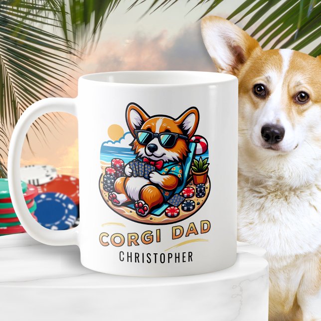 Mug Personnalisé Funny Poker Joueur Corgi Chien Papa (Créateur téléchargé)