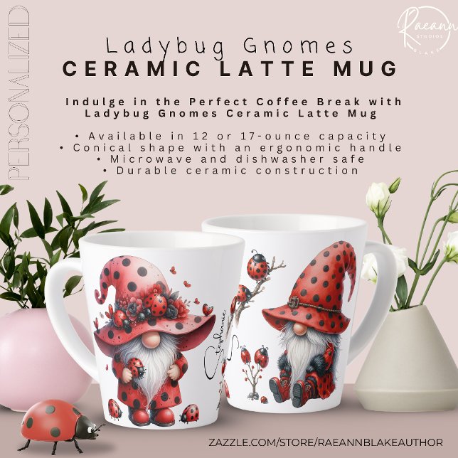 Mug personnalisé Gnome coccinelle Latte (Créateur téléchargé)