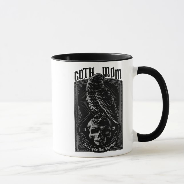 Mug Personnalisé Goth Maman, Corbeau & Crâne (Droite)