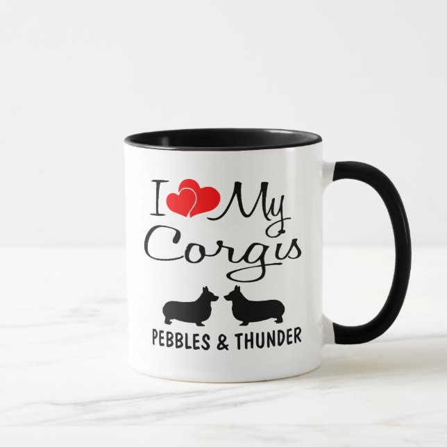 Mug Personnalisé J'Aime Mes Deux Corgis (Droite)