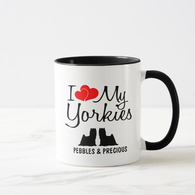 Mug Personnalisé J'Aime Mes Deux Yorkies (Droite)