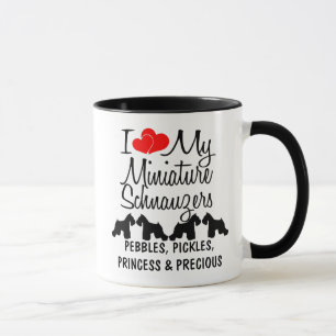 Mug Personnalisé J'Aime Mes Quatre Schnauzers Miniatur