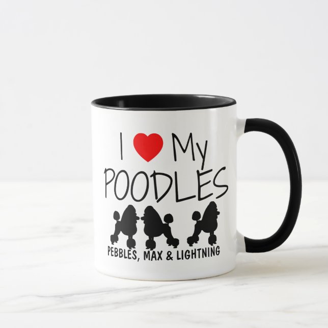Mug Personnalisé J'Aime Mes Trois Poodles (Droite)