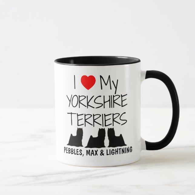 Mug Personnalisé J'Aime Mes Trois Yorkshire Terriers (Droite)