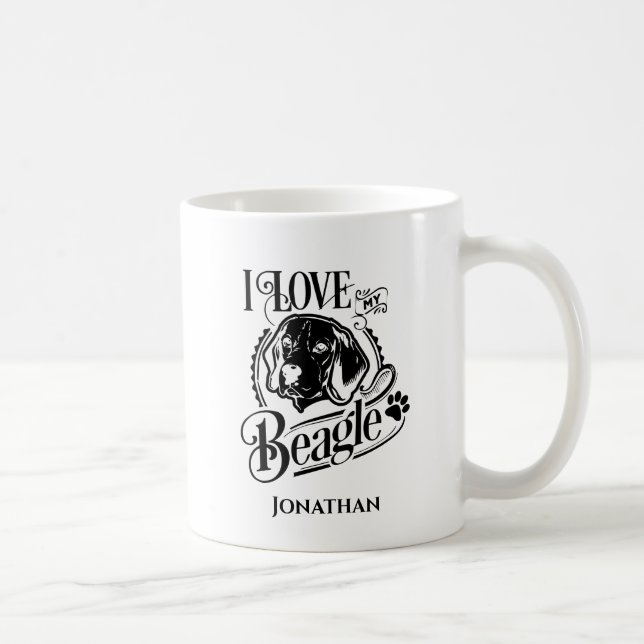Mug Personnalisé J'aime Mon Beagle (Droite)