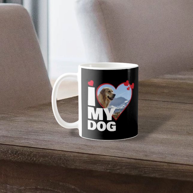 Mug Personnalisé J'aime mon coeur de chien Photo (Personalized I Love My Dog Heart Photo Coffee Mug by Ricaso. Add your own pet photograph to the mug)