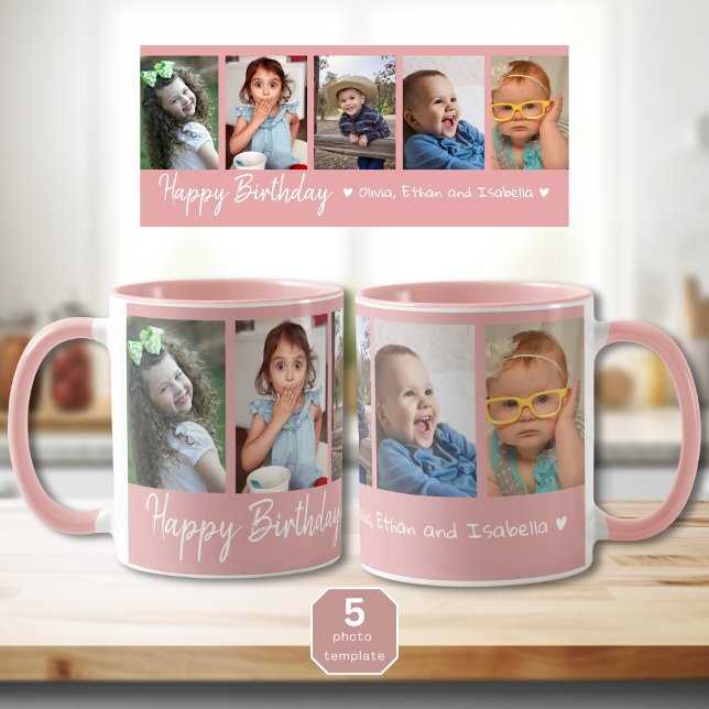 Mug Personnalisé Joyeux Anniversaire 5 Photo Collage r (Happy birthday mug with pictures )