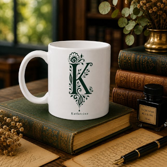 Mug personnalisé linogravure lettre K botanique (Créateur téléchargé)
