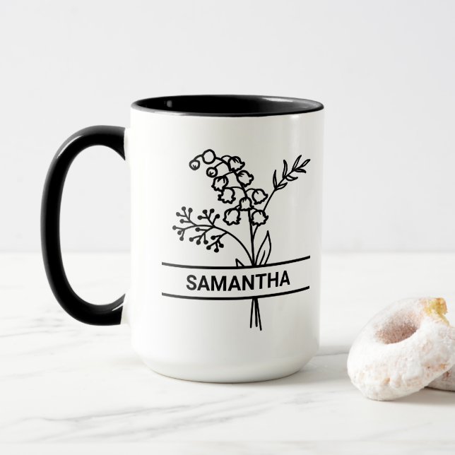 Mug Personnalisé Mai Mois de naissance Fleur Nom de la (Avec donut)