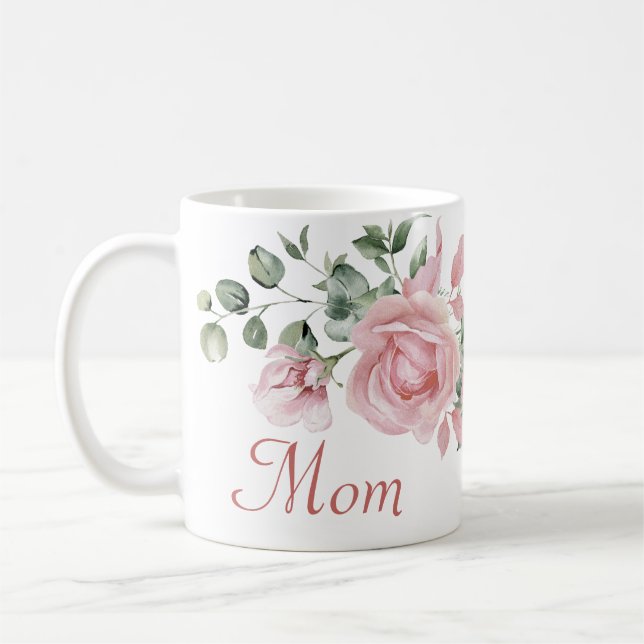 Mug Personnalisé Maman Rose Roses Floral Personnalisé (Gauche)