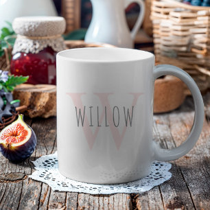 Mug Personnalisé Moderne Simple Pink Monogram