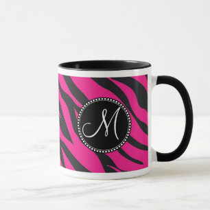 Mug Personnalisé Monogramme initial rose chaud Zèbre n