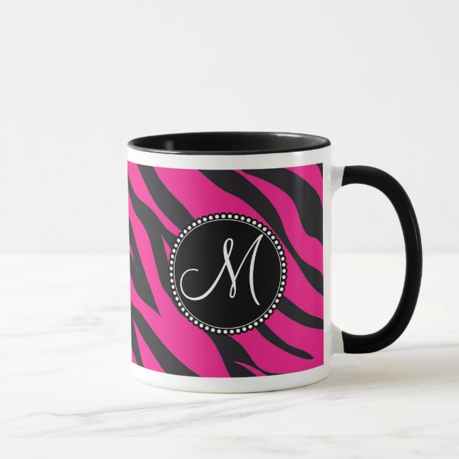 Mug Personnalisé Monogramme initial rose chaud Zèbre n (Droite)