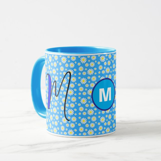 Mug Personnalisé Monogramme Marguerite Initiale Café B (Devant gauche)