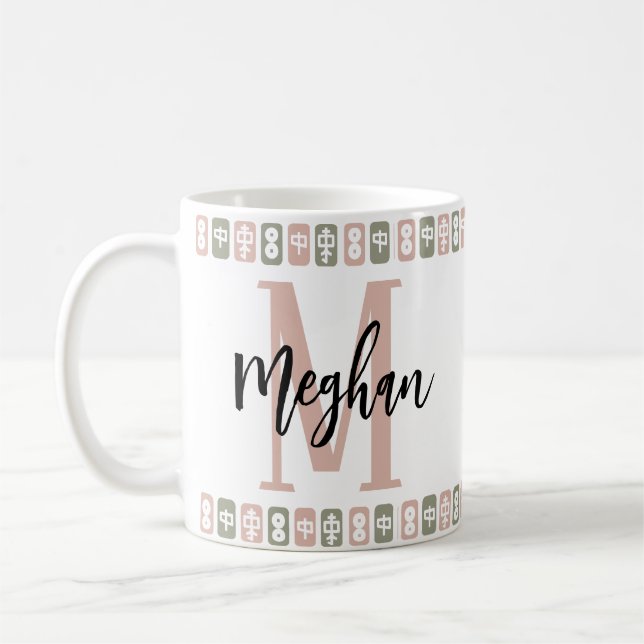 Mug Personnalisé (Monogramme + Nom) Tuiles Mahjong (Gauche)