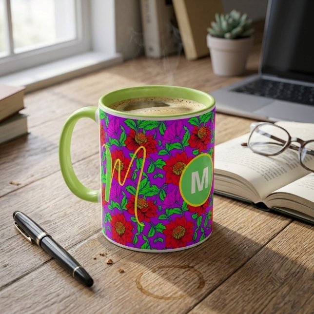 Mug personnalisé | Mug élégant à monogramme de ros (monogrammed flowers for girls mugs)