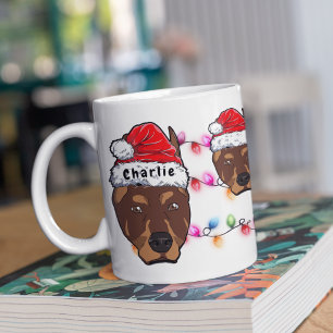 Mug Personnalisé Noël Doberman Head Santa Hat Chien