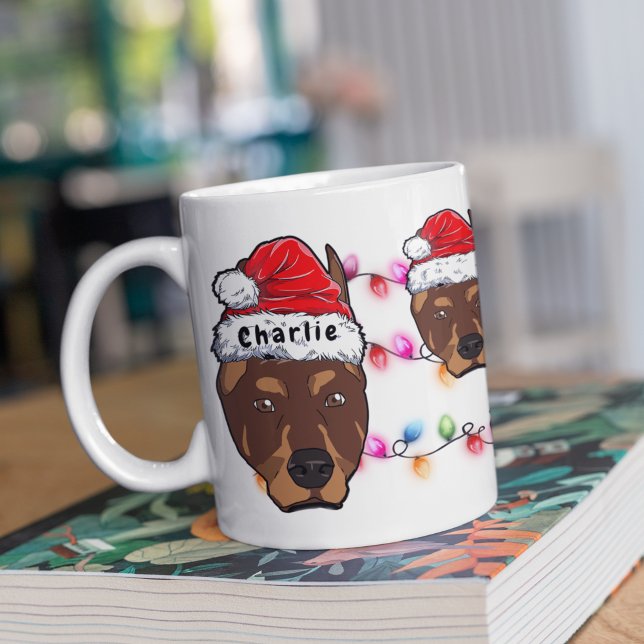 Mug Personnalisé Noël Doberman Head Santa Hat Chien (Créateur téléchargé)