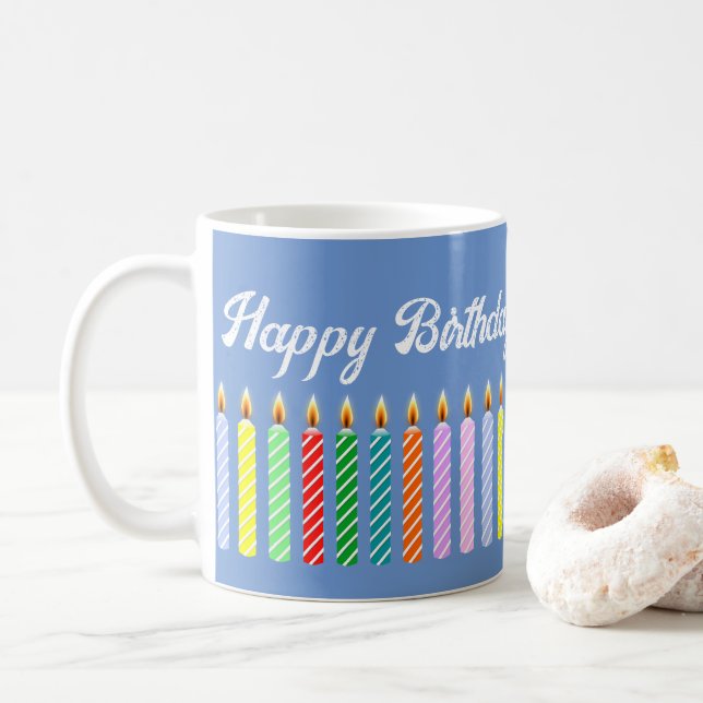 Mug Personnalisé Nom Bleu Joyeux Anniversaire Bougie L (Avec donut)