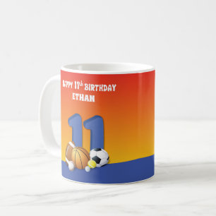 Mug Personnalisé Nom Garçon 11e anniversaire Balles de