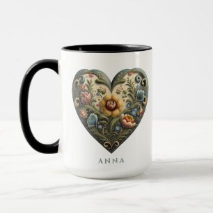Mug Personnalisé Norvégien Rosemaling Folk Art Heart M