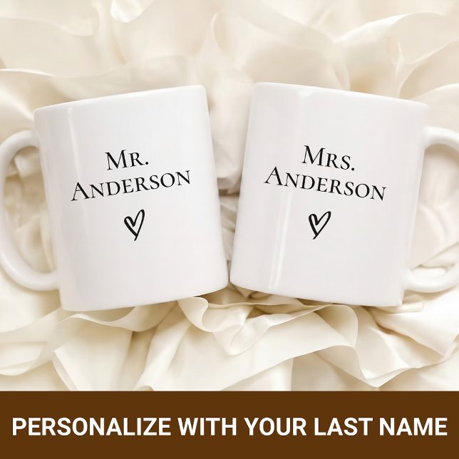Mug Personnalisé Nouveaux Mariés Dernier Nom, Cade (Engagement gifts for couples, Wedding gifts for bride and groom, Wifey and Hubby matching mugs)