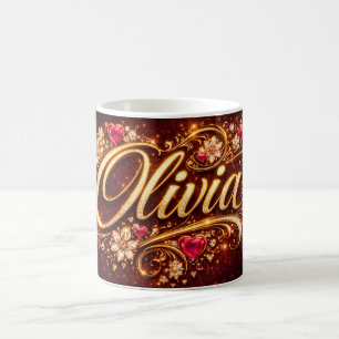 Mug personnalisé Olivia Cœurs roses Or Romantique