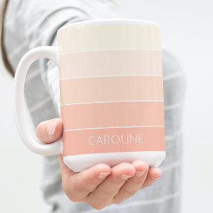 Mug Personnalisé Pastel Peach Coral Orange Stripes Mot