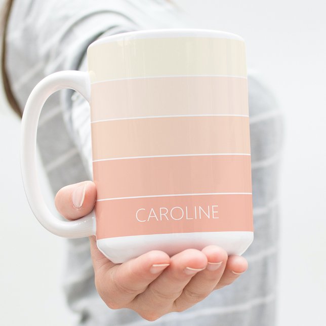 Mug Personnalisé Pastel Peach Coral Orange Stripes Mot (Créateur téléchargé)