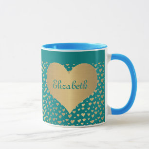 Mug Personnalisé peu de coeurs d'or sur l'arrière -