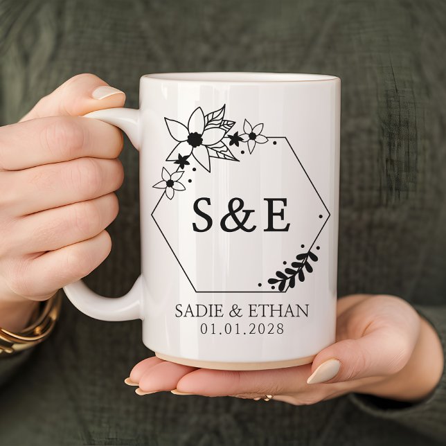 Mug Personnalisé pour les Mariés Cadeau de Monogra (elegant wedding mug, christmas wedding gift, new year wedding gift, personalized bridal shower mug,)