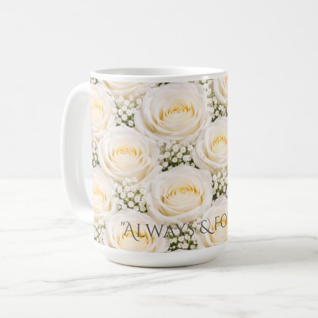 Mug Personnalisé Rose Blanche Élégante (Devant gauche)