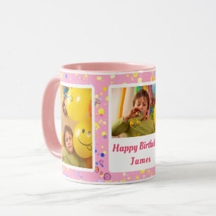 Mug Personnalisé rose Confetti Anniversaire Photos per